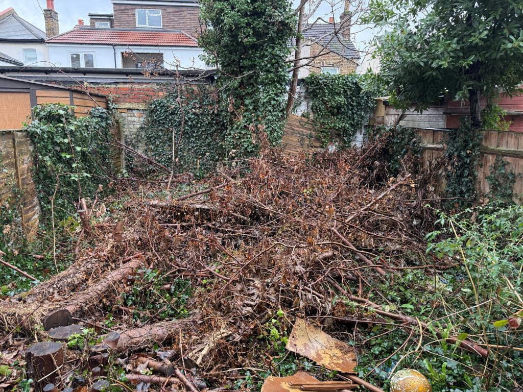 Lot: 168 - HOUSE IN NEED OF REFURBISHMENT - View of rear garden from side access